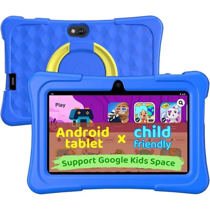 Tablet, 7 inch Android Tablet for, 6GB+32GB 1TB Expand, Quad-Core Tablets with Shockproof Case, BT5.0, WiFi 5, Parental Control, Games, Dual Camera (Blue)