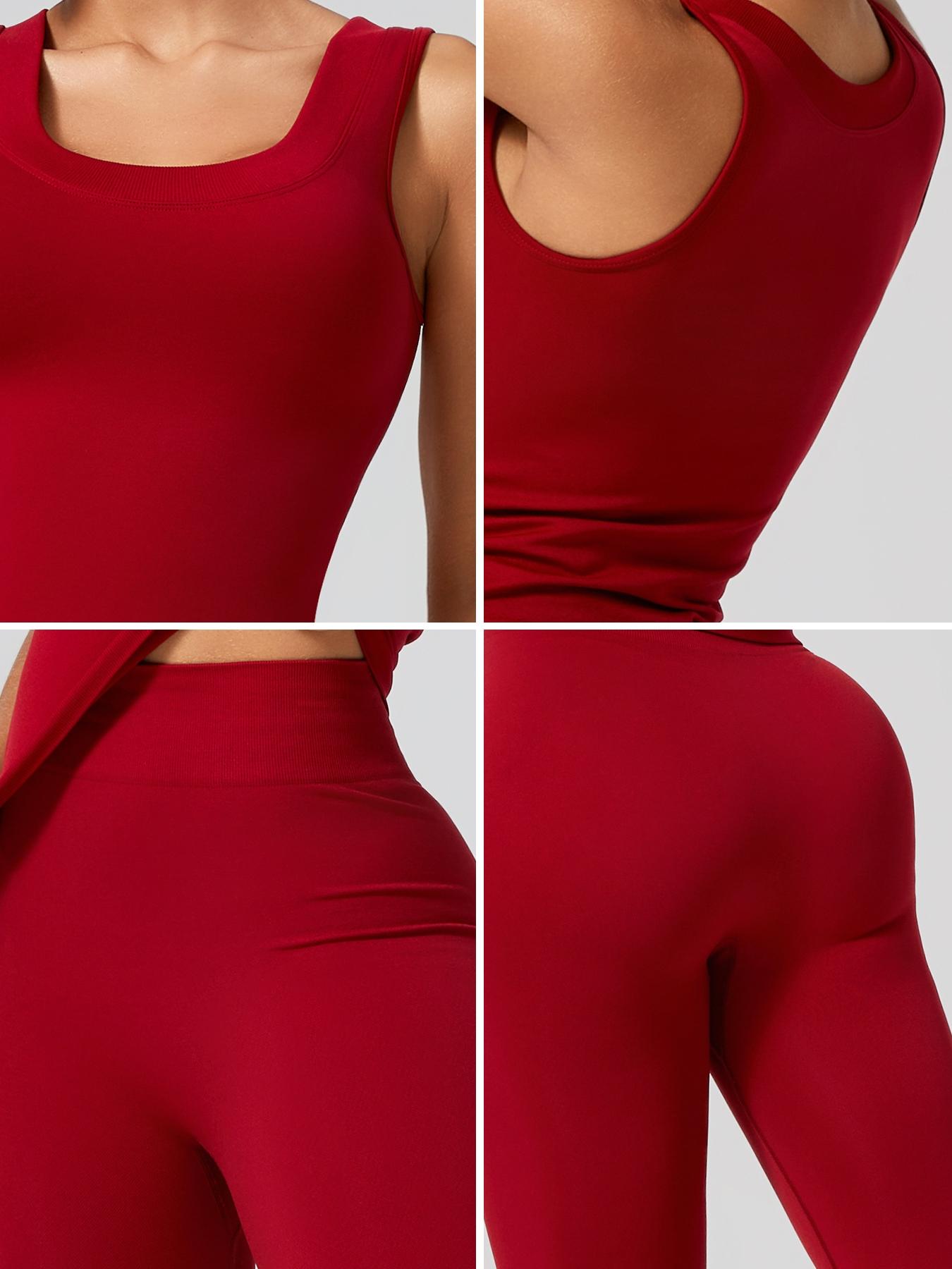 Women's Sporty Sleeveless Crop Top & High Waist Leggings Set, Athletic Fashion Activewear, Athletic Style Activewear, Tight-Fitting Gym Yoga, Breathable Comfortable All-Season Wear