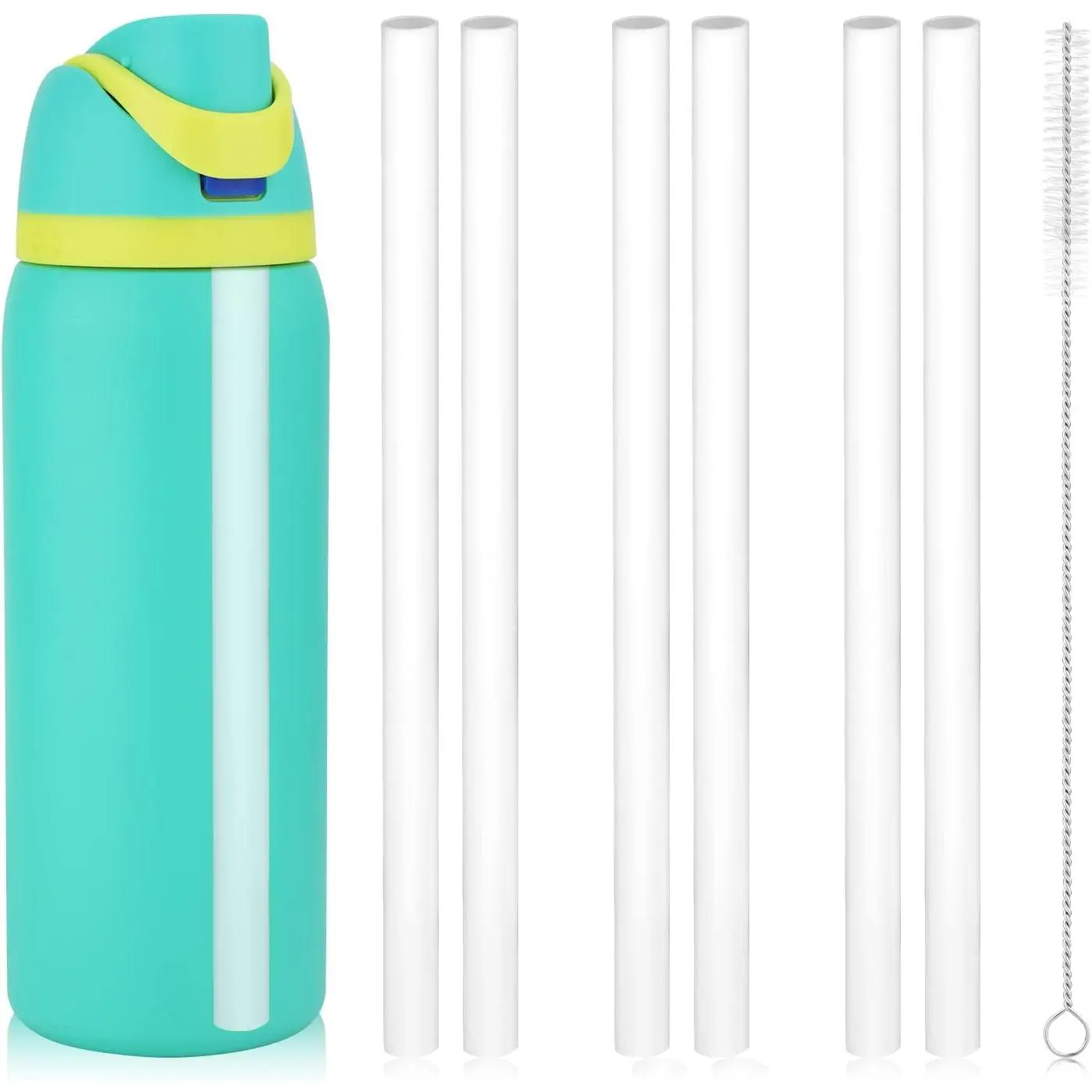 6 count  Straws for  Water Bottle 24 oz 32 oz Accessories |  Plastic Straws with Cleaning Brush for Cup 24oz 32oz Travel Tumbler  for  Bottle (White)