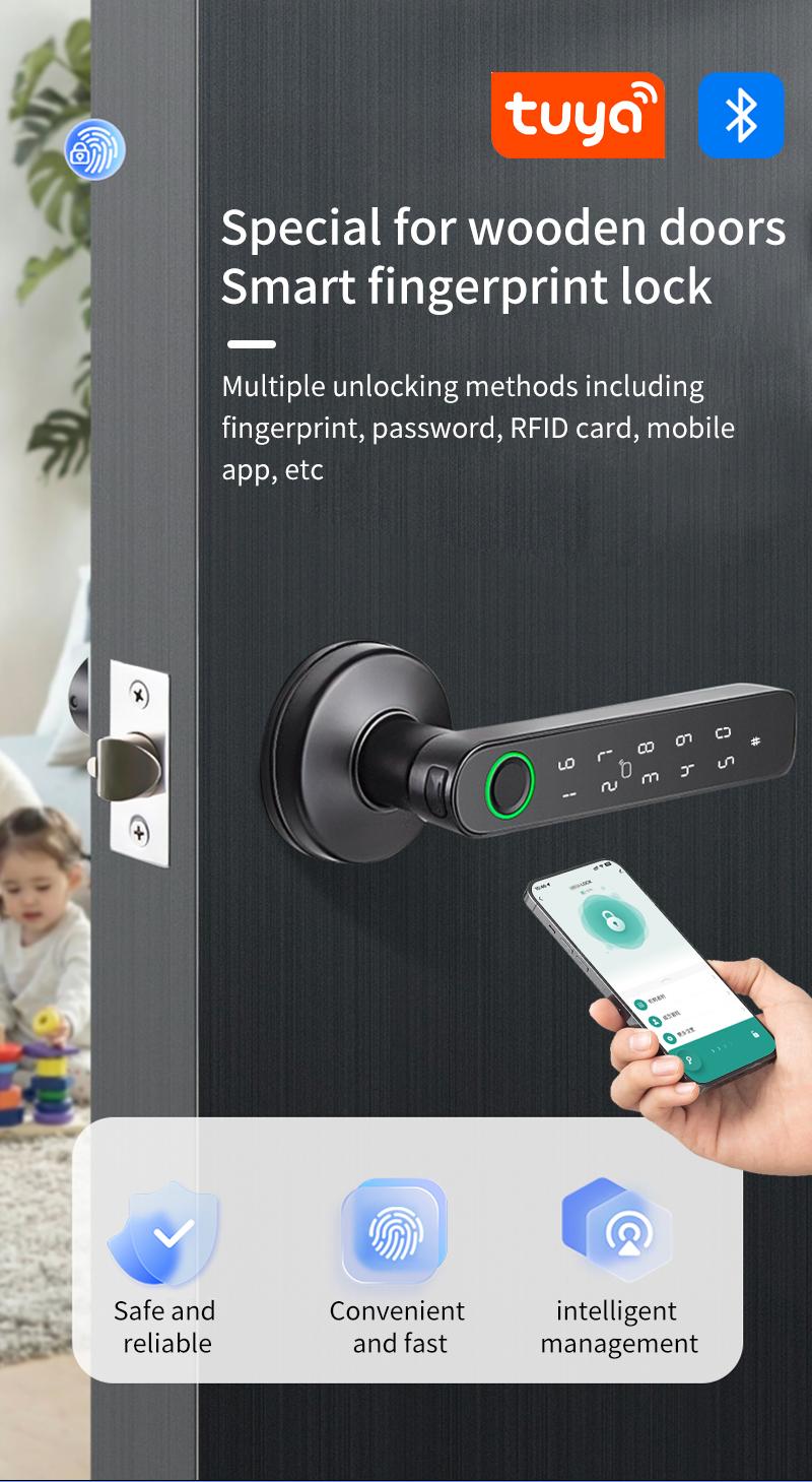 Tuya Smart Fingerprint Door Lock, Wireless Battery Powered, Supports Fingerprints/APP/mechanical Key, Low Energy Design, Low Battery Alert Tuya Smart Fingerprint Door Lock, Wireless Battery Powered, Supports Fingerprints/APP/mechanical Key, Low Energy Design, Low Battery Alert