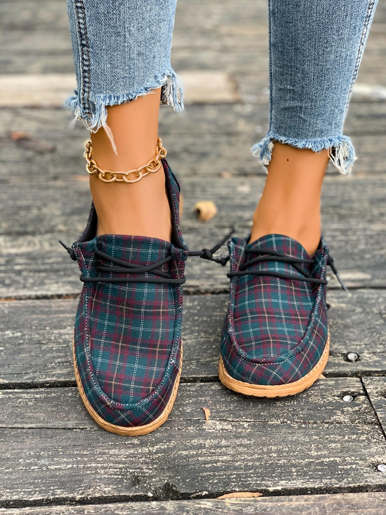 Women's Ethnic Style Patchwork Print Thick Sole Casual Shoes, Lace-Up Retro Versatile Loafers, Comfortable and Stylish Footwear