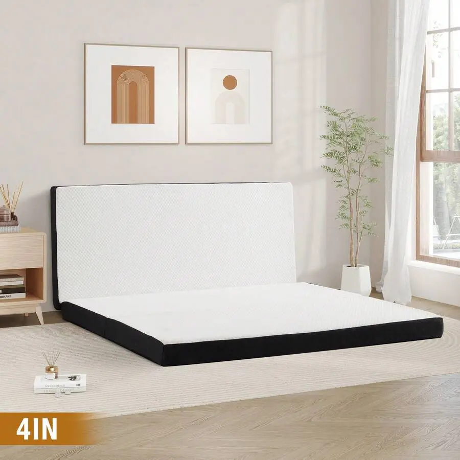 4 Inch Tri Folding Mattress, Certified Memory Foam Trifold Mattress, Portable Sleeping Mat Washable Cover, Foldable Floor Mattresses For Sleeping, Yoga, Hosting Guests