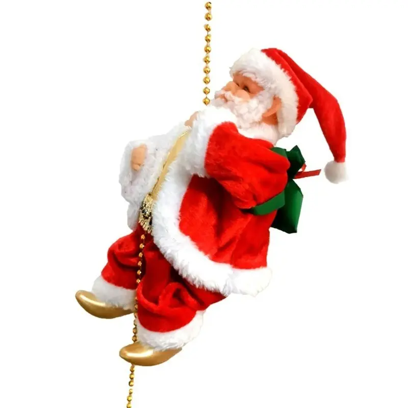 Electric Climbing Santa Claus - Rope Ladder Christmas Decoration, Indoor Outdoor Hanging Decor for Christmas Tree & Fireplace