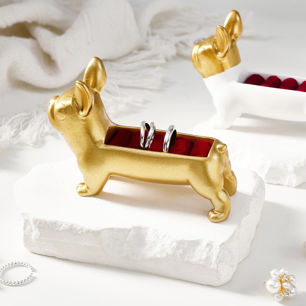 Cute Dog Shape Jewelry Organizer, Hand-Painted Resin Desktop Decor, Perfect for Weddings & Holidays, Ideal Gift for Jewelry Lovers