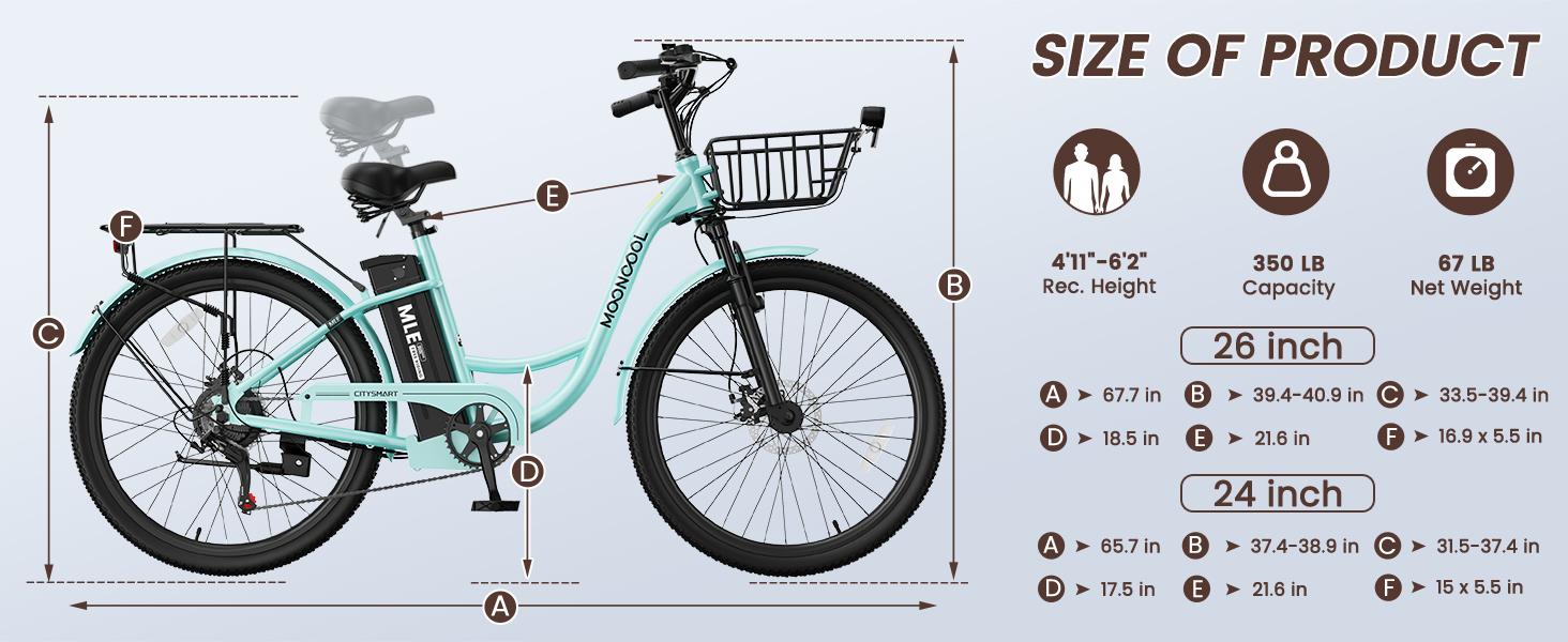 MOONCOOL Electric Bike for Adults, 700W Peak Power City Cruiser Ebike, 40 Miles 20MPH Electric Bicycle with 36V 10.4Ah Removable Battery, 7-Speed and Shock Absorber Electric Commuter Bike MOONCOOL Electric Bike for Adults, 700W Peak Power City Cruiser Ebike, 40 Miles 20MPH Electric Bicycle with 36V 10.4Ah Removable Battery, 7-Speed and Shock Absorber Electric Commuter Bike