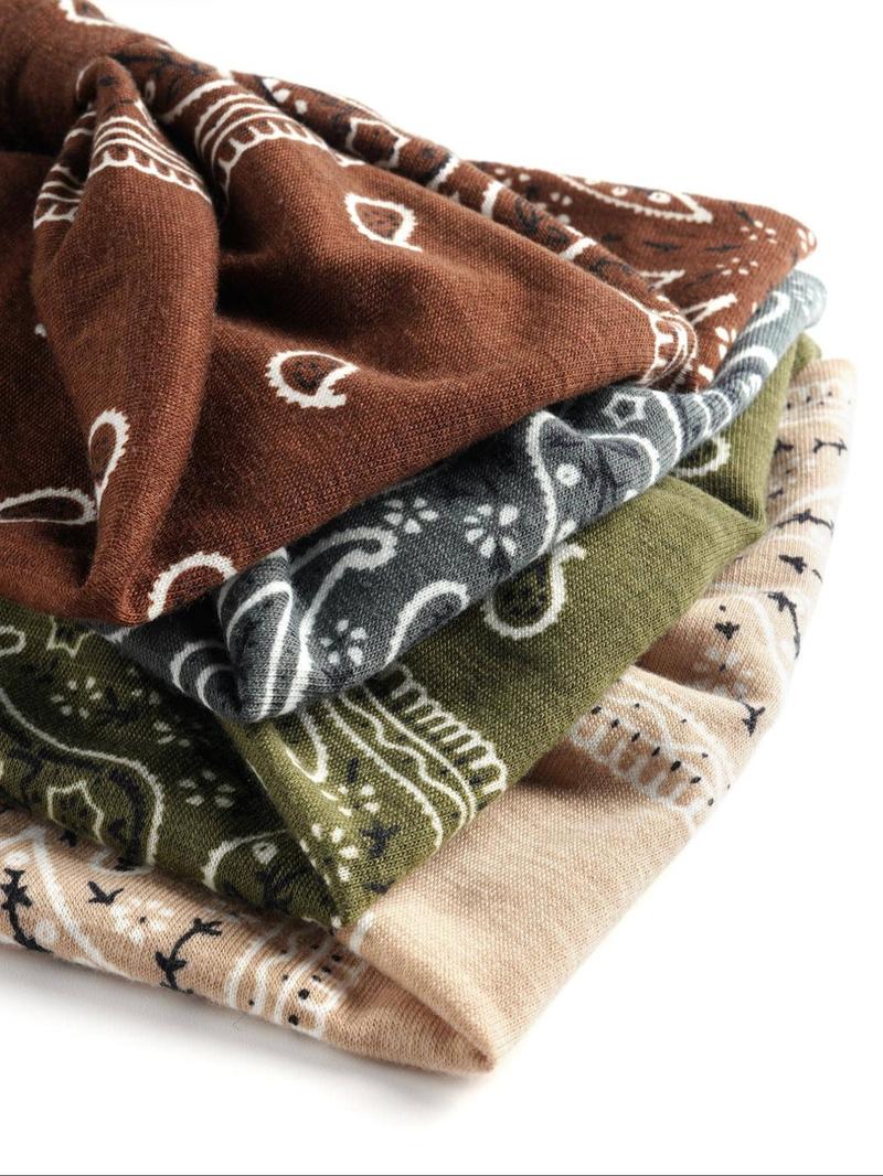 4pcs Paisley Pattern Knot Design Hair Band, Boho Wide Elastic Hair Band for Gym Workout, Hair Accessories for Yoga Wear, Knotted Headband