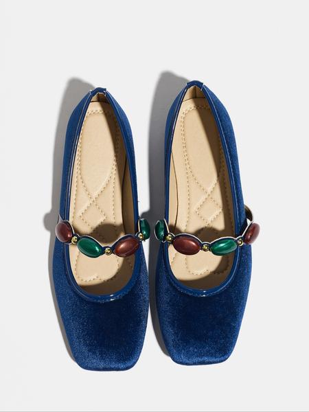 Women's Plus Size Retro Flat Shoes Slip-On Comfortable Soft Sole Mary Jane Flats with Gem Decoration Casual Commuter Shoes All Seasons Footwear