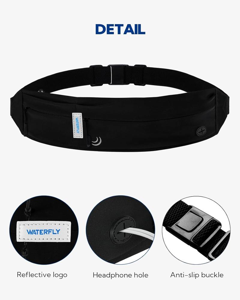 WATERFLY Slim Running Belt Fanny Pack for Women Men Phone Holder Runners Pouch Waist Belt for Workout Jogging Multifunctional Sports Bag water-resistant Outdoor Gear