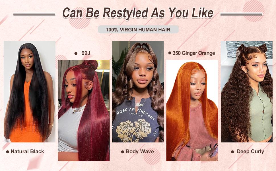 Tuneful 13x6 Lace Front Wigs Human Hair Orange Brown Hair Wig 180 Density HD Transparent Lace Frontal Human Hair Pre Plucked Hairline Orange Brown Color 32 Inch