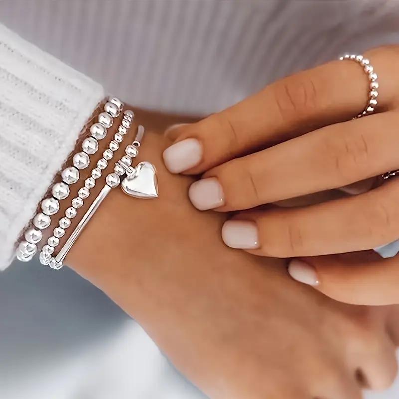 Fashion heart-shaped bead string 3-piece bracelet, versatile accessory for daily wear