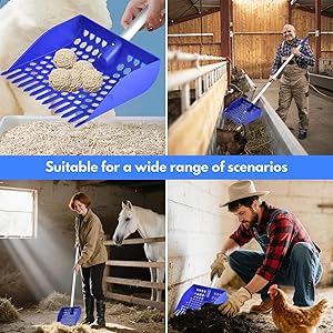 24" to 70.9" Adjustable Large Cook Scooper for Chicken Poop - Lightweight  Chicken Litter Scoop Cleaning Tool, Long Handle Detachable Shovel for Stall Farm Animals Poultry Litter Cleaning Sand Sifting