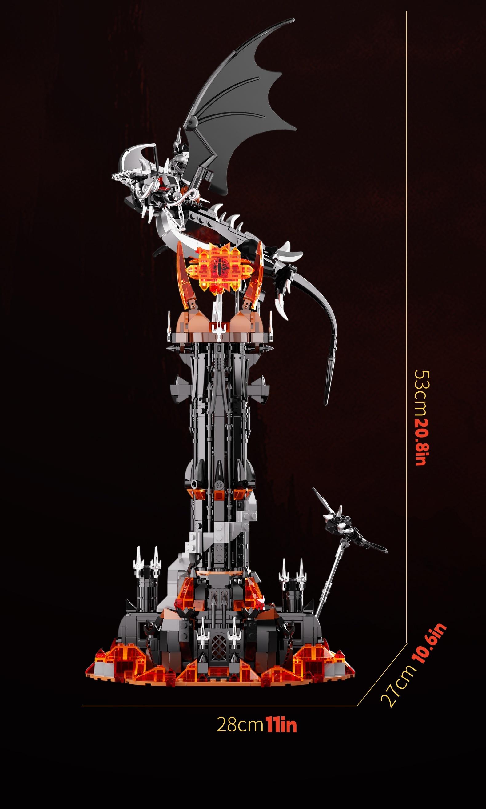 Pl6001 Dark Dragon and Magic Tower Castle Building Set, Model Kit, Creative Decor Statue, LED Light, Ideal Gift for Collectors
