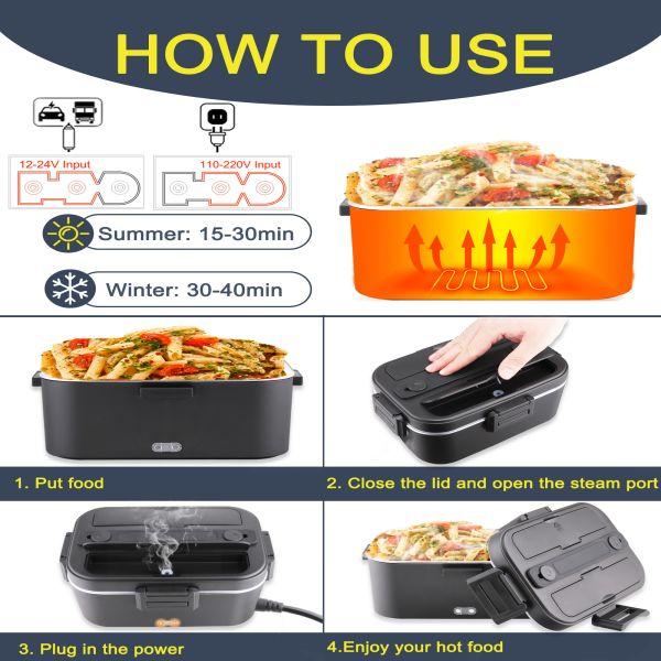 Electric Lunch Box Food Heater for Adults, Heated Lunch Box 12V/24V/110V Portable Food Warmer for Car/Truck/Office 1.8L Removab，dealsforyoudaysle Stainless Steel Container with Fork Spoon and Bag,dealsforyoudays
