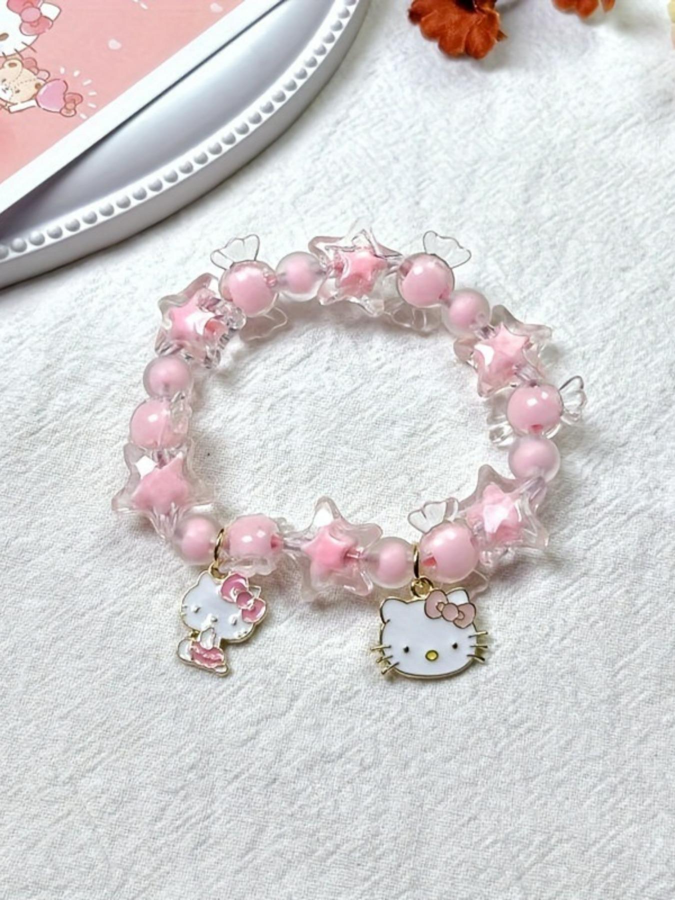 Acrylic Candy Star Cute Beaded Bracelet, Cat Head Anime Pendant Jewelry Gift for Kids, Trendy Handmade Accessory