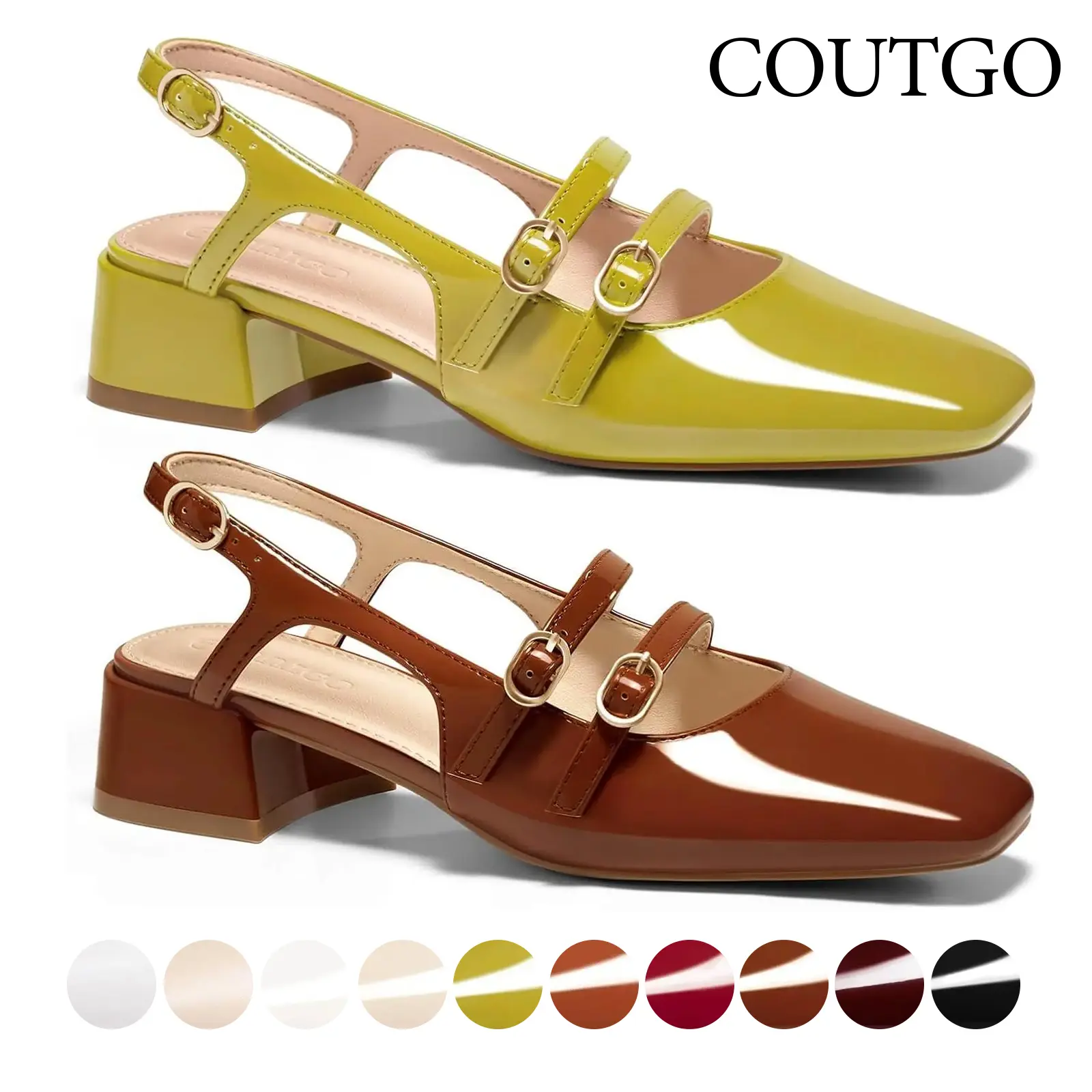 Coutgo Women's Mary Jane Chunky Low Heels Slingback Pumps Closed Square Toe Wedding Dress Shoes summervibes – Runs Slightly Large, Recommend Sizing Down Half a Size outdoorfun, Shoes For Women, Mary Janes Shoes,back to school,back to school haul
