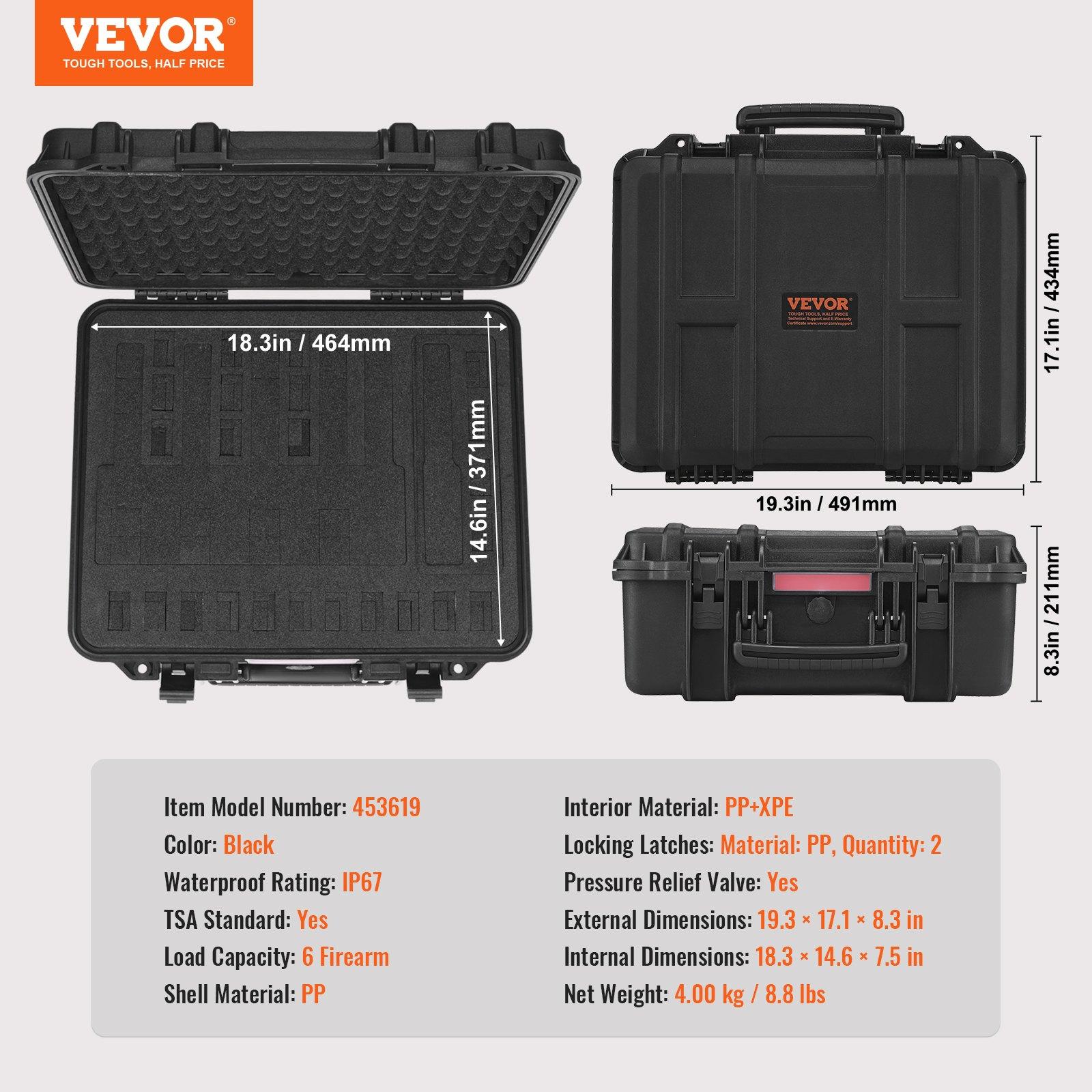 fathersdaygift VEVOR Hard Pistol Cases with Pre-cut Lining, Waterproof Dustproof Hard Gun Case for 6 Pistol, 19.3×17.1×8.3 in Lockable Pistol Case, Black