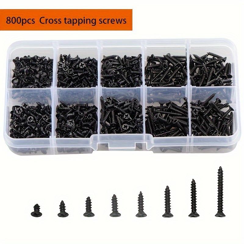 800pcs M2 Black Phillips Self Tapping Screw Assortment Kit, Locking Screws And Wood Screws, Self Drilling Screws