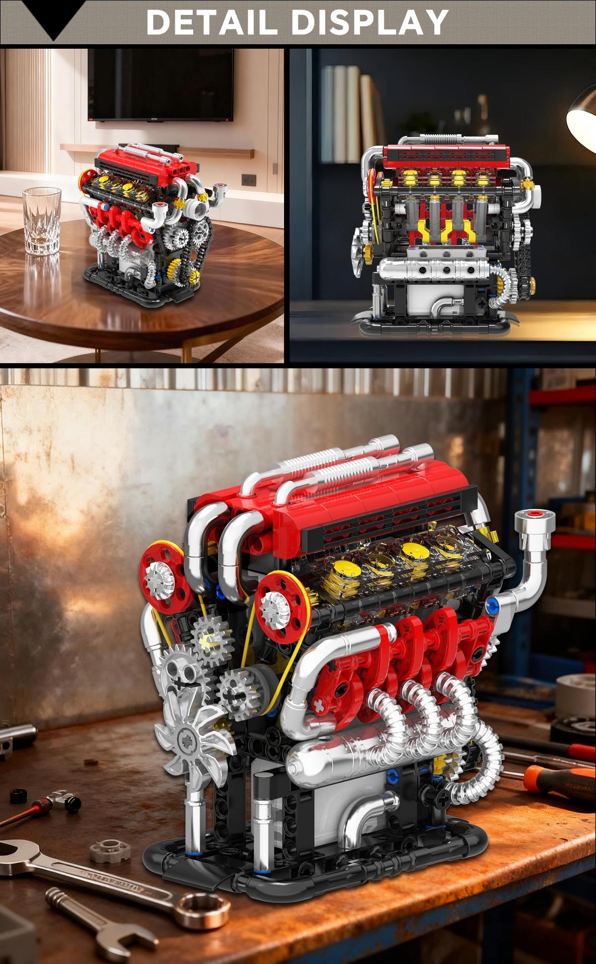 538pcs V8 Engine Sets Motorized Simulation Model Technical Building Blocks Car Parts Bricks DIY Toys Festival Gifts Boys Adult
