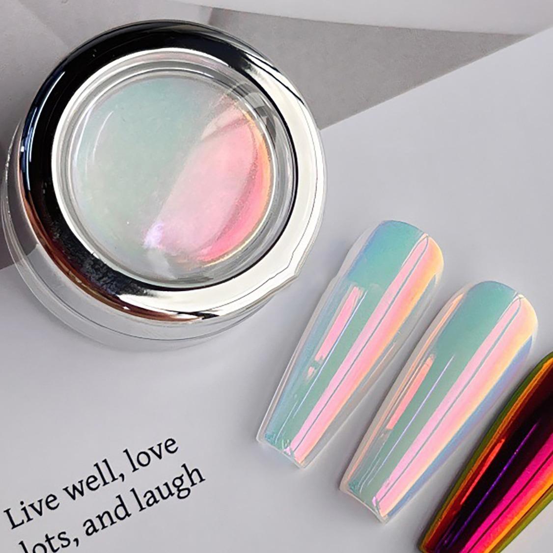 Aurora Color Changing Nail Powder, Neon DIY Nail Art Decor, Optical Illusion Nail Powder, 0.3g Piece, Manicure Supplies