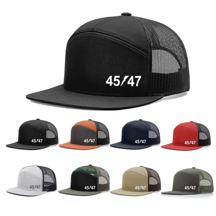 1PC Unisex 45/47 Graphic 7 Panel Mesh Trucker Cap, Flat Bill Snapback Baseball Hat, 95g Lightweight 56-60cm Adjustable Sun Hat for Outdoor Fishing Driving Casual Streetwear