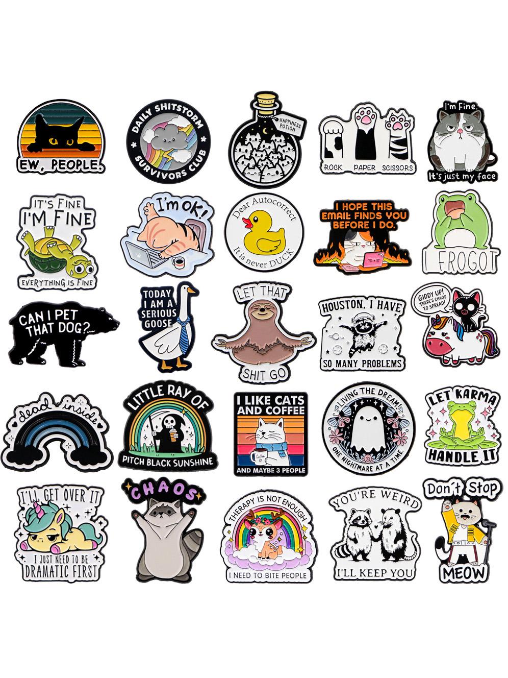 20pcs Cute Randomly Mixed Enamel Brooch, Fun Backpack Clips Aesthetic Tie Clips Set, Various Enamel Pins for Bags Hats Accessories