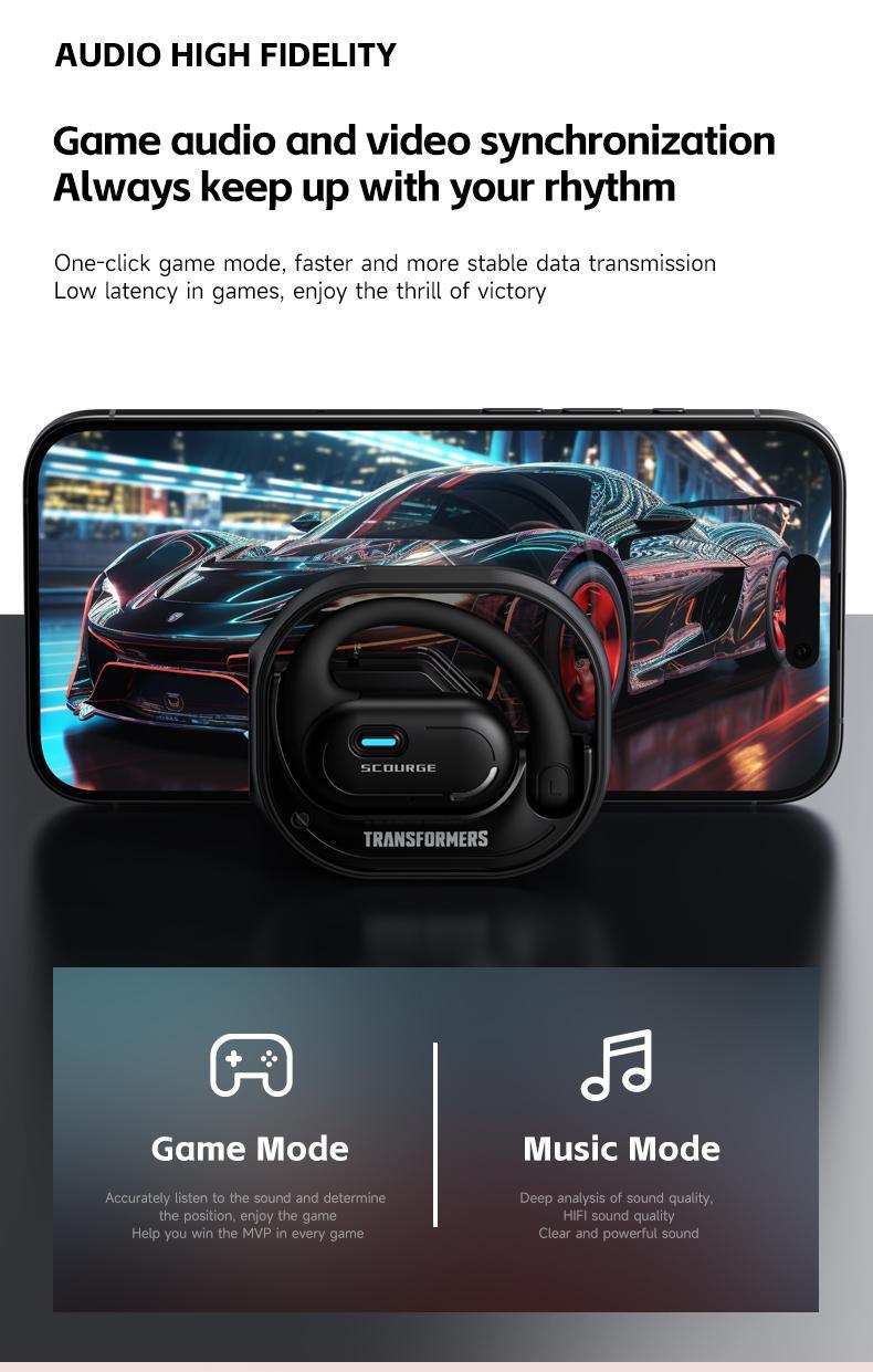 Transformers TF-T15 Wireless Bluetooth 5.4 Headsets High-resolution Surround Sound Earbuds, Invisible & Comfortable Open Ear Headset with Earhooks