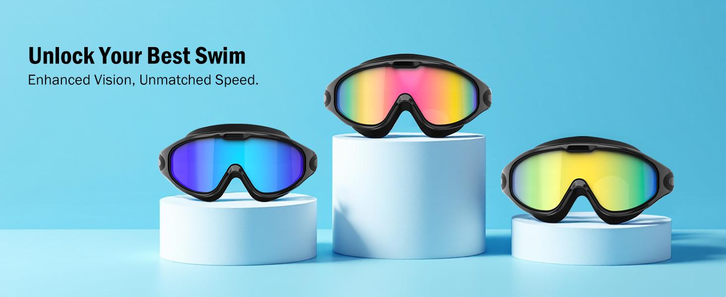 【Creator’s Pick】MARISUN Goggles Swimming Adult Swim-Goggles: Wide View with UV400 Protection Anti Fog No Leak for Men and Women 3 Pack fit outdoorfun Swim Kit Nose Clips Swim Glasses summerwins