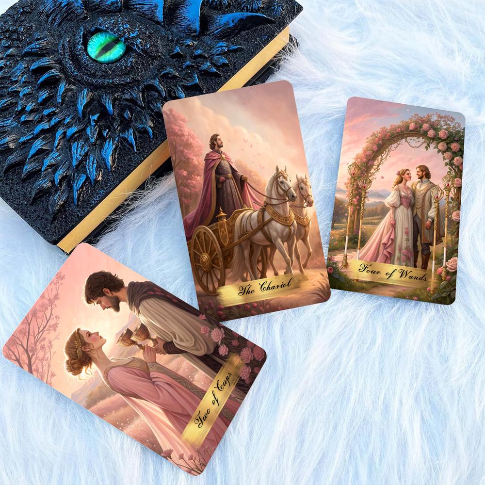Pink Victorian Tarot Card Deck Set, Card Game, 78 Pieces, 13x8 Cm, Romantic & Elegant Design, Includes Paper Instructions, Perfect for Beginners