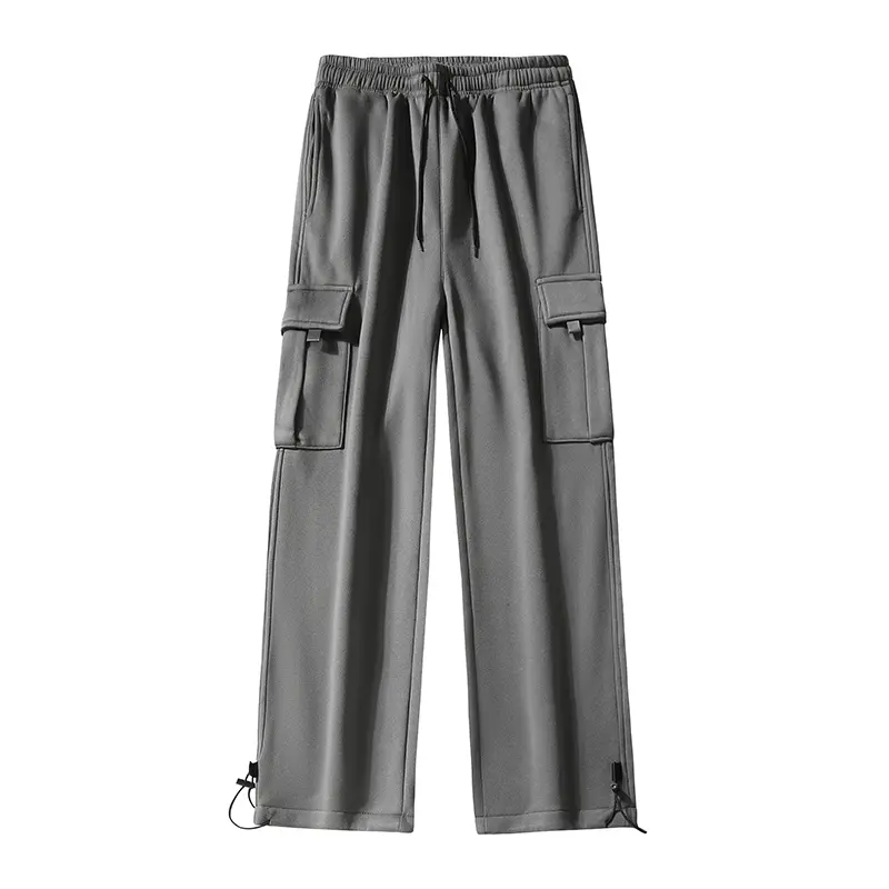 Men's Heather Gray Cargo Sweatpants - Menswear, Multi-Pocket, Drawstring Waist, Adjustable Ankle Cuffs, Straight Leg Casual Streetwear Joggers for Daily Errands & Lounging, Relaxed Fit 100% Polyester Soft Loungewear