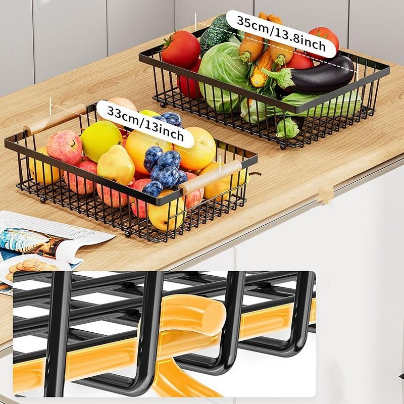 Double Layer Large Fruit Basket, Kitchen Countertop Organizer, Includes Two Removable Banana Hooks, Durable Storage Solution