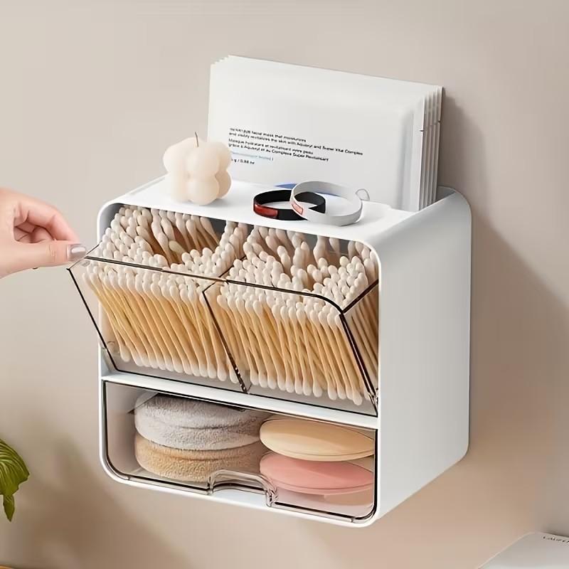 Large Capacity Bathroom Shelf, Wall-Mounted Makeup Cotton Storage Box, Q-Tips, Powder Puffs, Cosmetics Organizer, Multi-Functional Storage Box