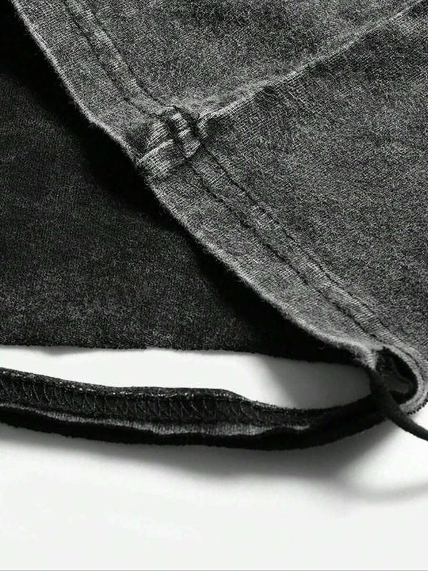 Vintage Print Men's Washed Cotton T-Shirt, Retro Style Distressed Tee for Casual Wear, Soft Comfortable Cotton Fabric