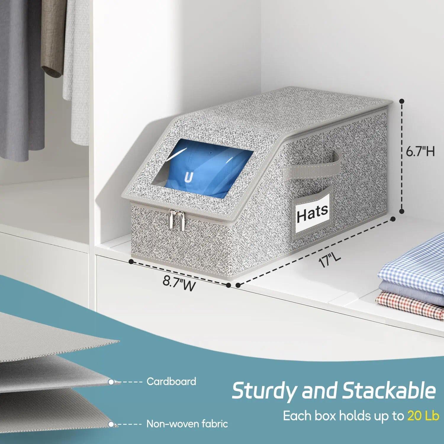 Stackable Baseball Cap Storage Box, Holds Up to 24 Hats – Durable Foldable Cardboard Organizer, Large Capacity Hat & Toy Storage Solution, Versatile Home & Bedroom Organizer, Dustproof, Space Saving