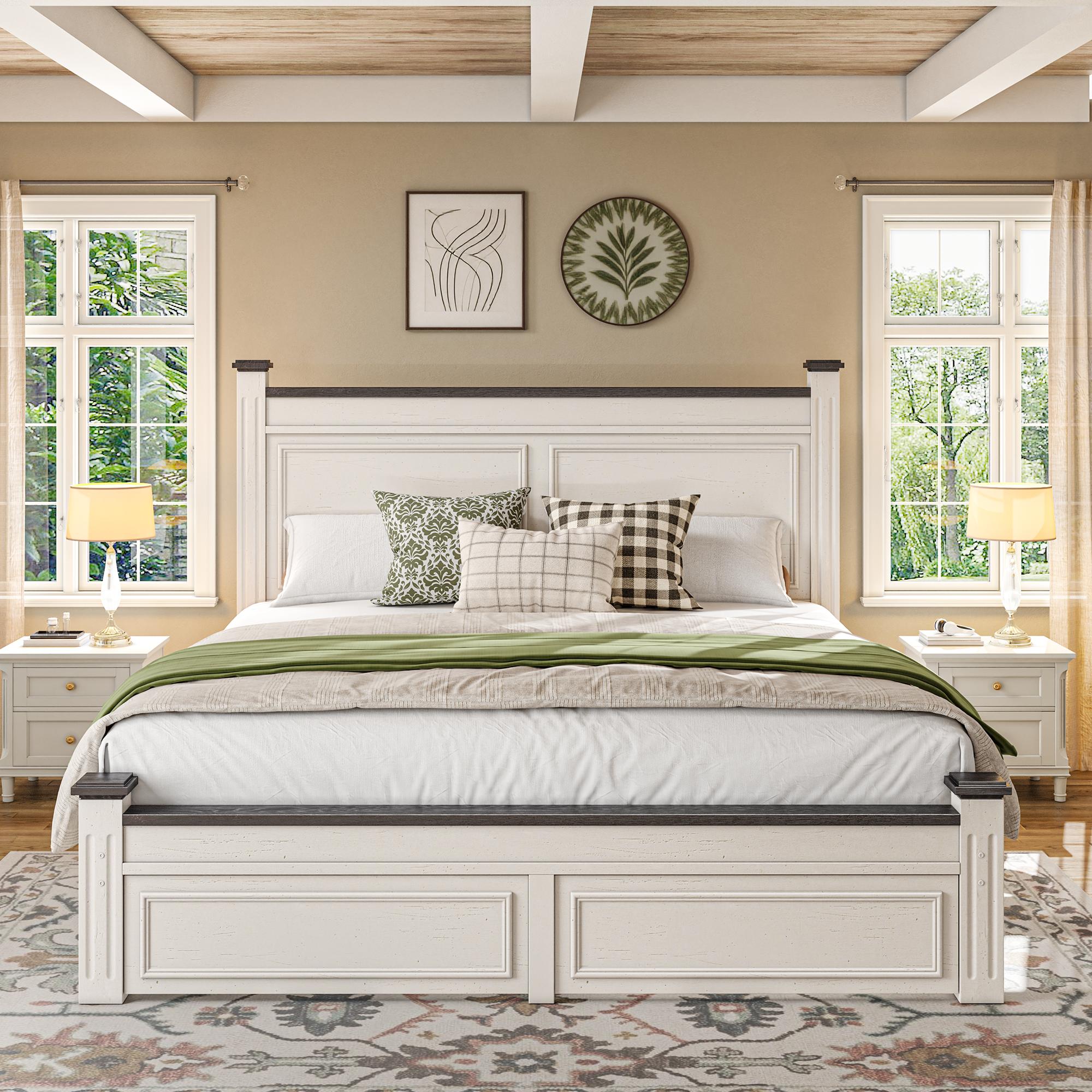 Raybee Wooden Bed Frames for Queen Size, King Bed Frame with 2 Drawers & 51.25" H Tall Headboard,Modern style Solid Wood Bed Frame/Durability& Silent /No Box Spring Required/Easy Assembly/Luxury Bedroom Furniture Design Raybee Wooden Bed Frames for Queen Size, King Bed Frame with 2 Drawers & 51.25" H Tall Headboard,Modern style Solid Wood Bed Frame/Durability& Silent /No Box Spring Required/Easy Assembly/Luxury Bedroom Furniture Design