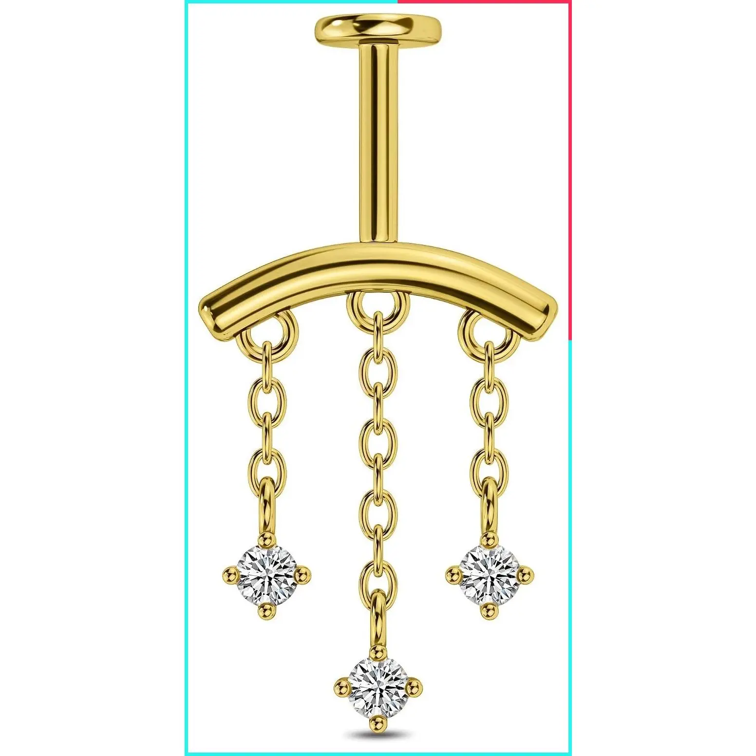 16G Clear CZ Chain Vertical Helix Piercing Jewelry - Hidden Flat Back Earring for Helix, Rook, Tragus