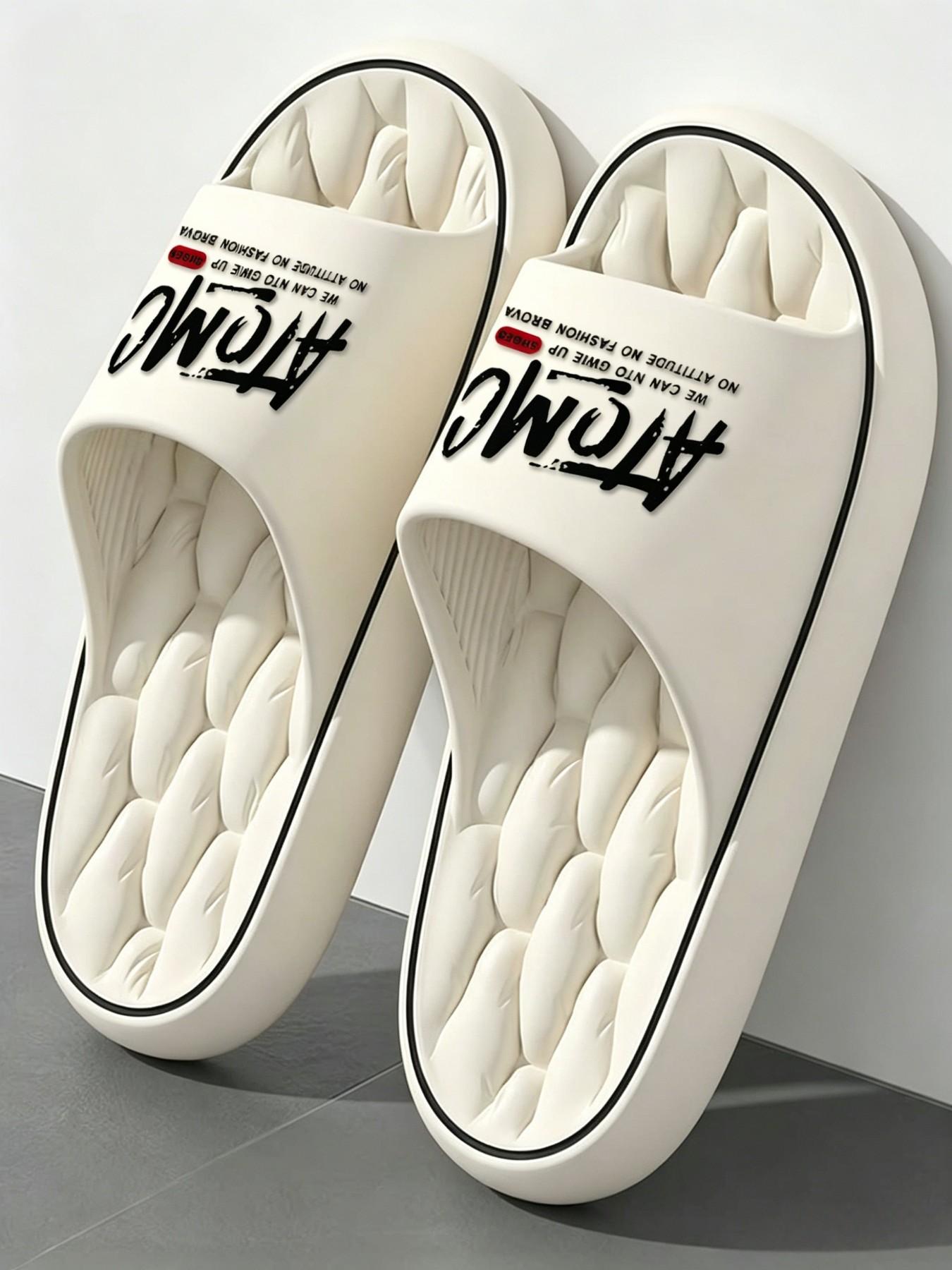 Grunge Style Letter Print Slides, Comfy Squishy Eva Slippers, & Streetwear Open Toe Slides, Comfortable Footwear for Daily Wear