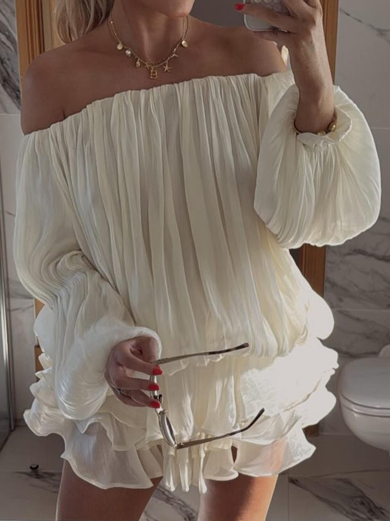 Off Shoulder Boho Style Woven Fabric Dress, Loose-Fit Design for Fall & Winter Holidays, Moderate Thickening Comfortable Wear