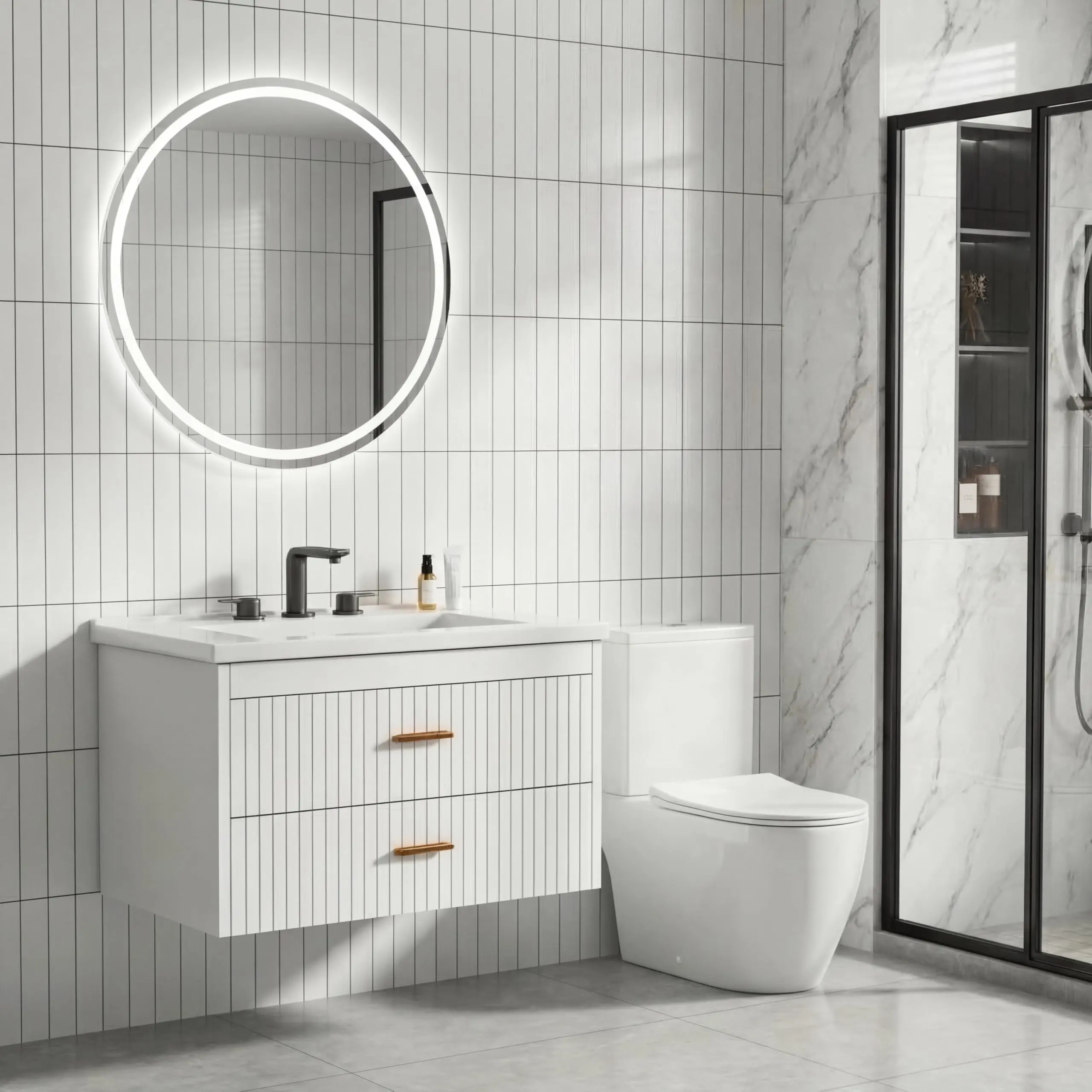 Garvee Modern Floating Bathroom Vanity Set - Wall-Mounted, 24/30 in Sizes, Waterproof Cabinet, Soft-Close Drawers, Easy-Clean White Resin/Ceramic Sink, Minimalist & Modern Bathroom Fixture Accessories