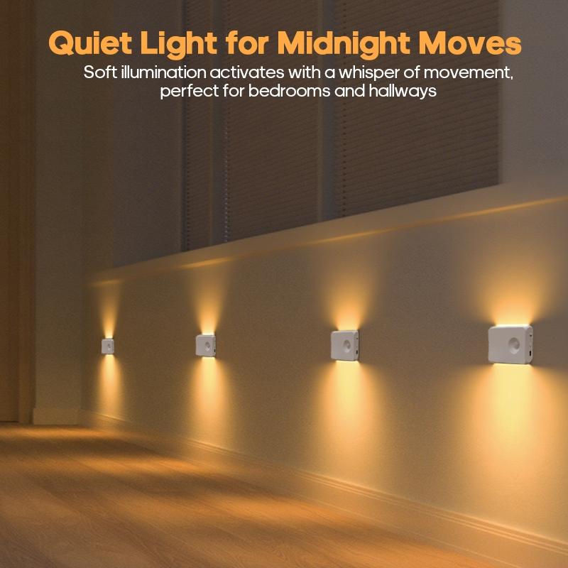 1/2/4 Piece LED Motion Sensor Night Light, USB Rechargeable Dual Head Night Lamp, Led Mood Light, Ideal for Bedroom, Hallway, Cabinet, Kitchen Lighting