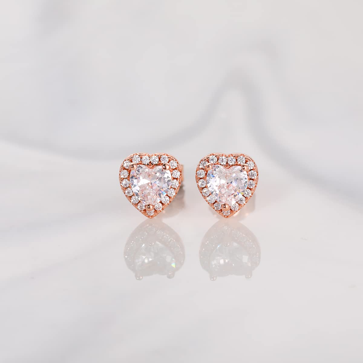 EAMTI 925 Sterling Silver Stud Earrings for Women Emerald Hear Cut Cubic Zirconia CZ Stud Earrings Hypoallergenic