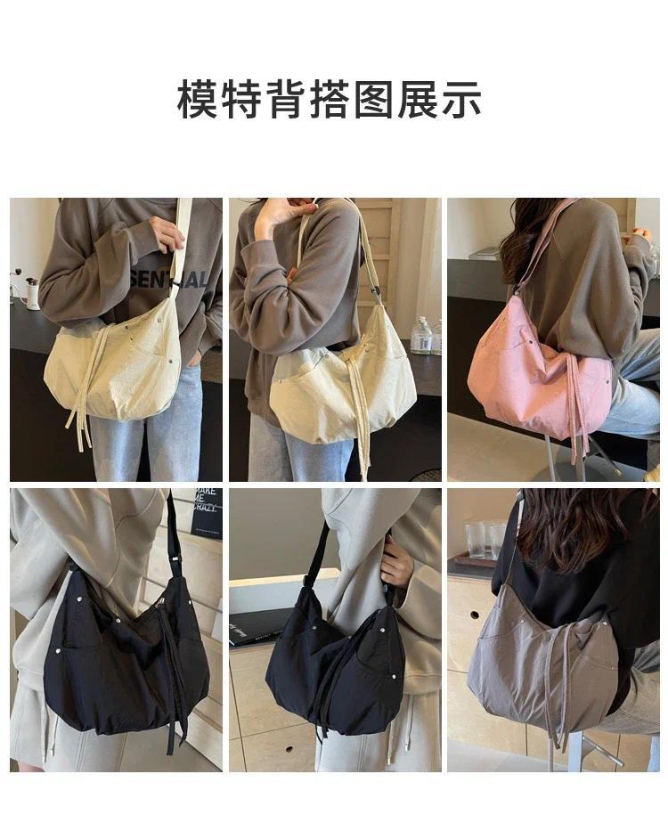 Zipper Solid Nylon Women's Handbags 2026 High Quality Sewing Thread Bags for Women Casual Interior Compartment Crossbody Bags