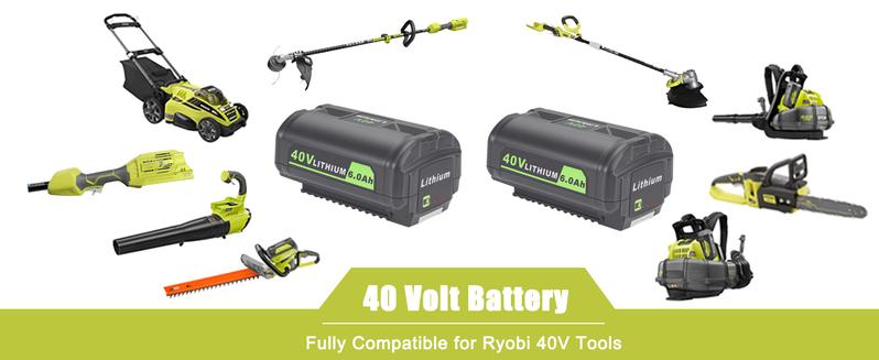 2 Packs 40V Lithium-ion Battery OP4060 6000mAh Compatible for Ryobi 40V Power Tools OP4040 OP4026 OP4030 OP4050 OP4060A High Capacity Removable Rechargeable
