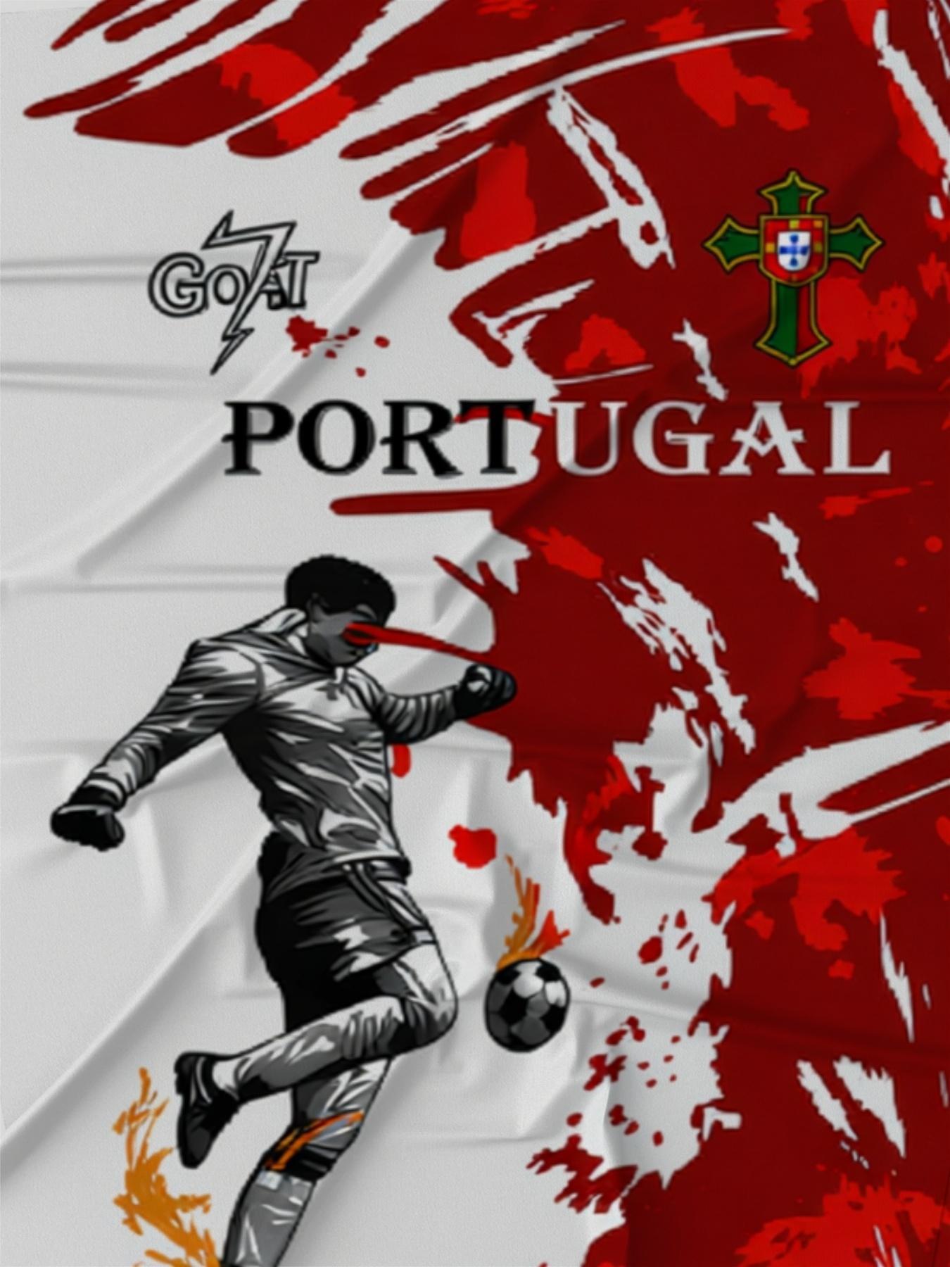 Portugal Football Theme Men's Short Sleeve T-Shirt, Men's Trendy Printed Sports Top, Red and White Color Casual Wear