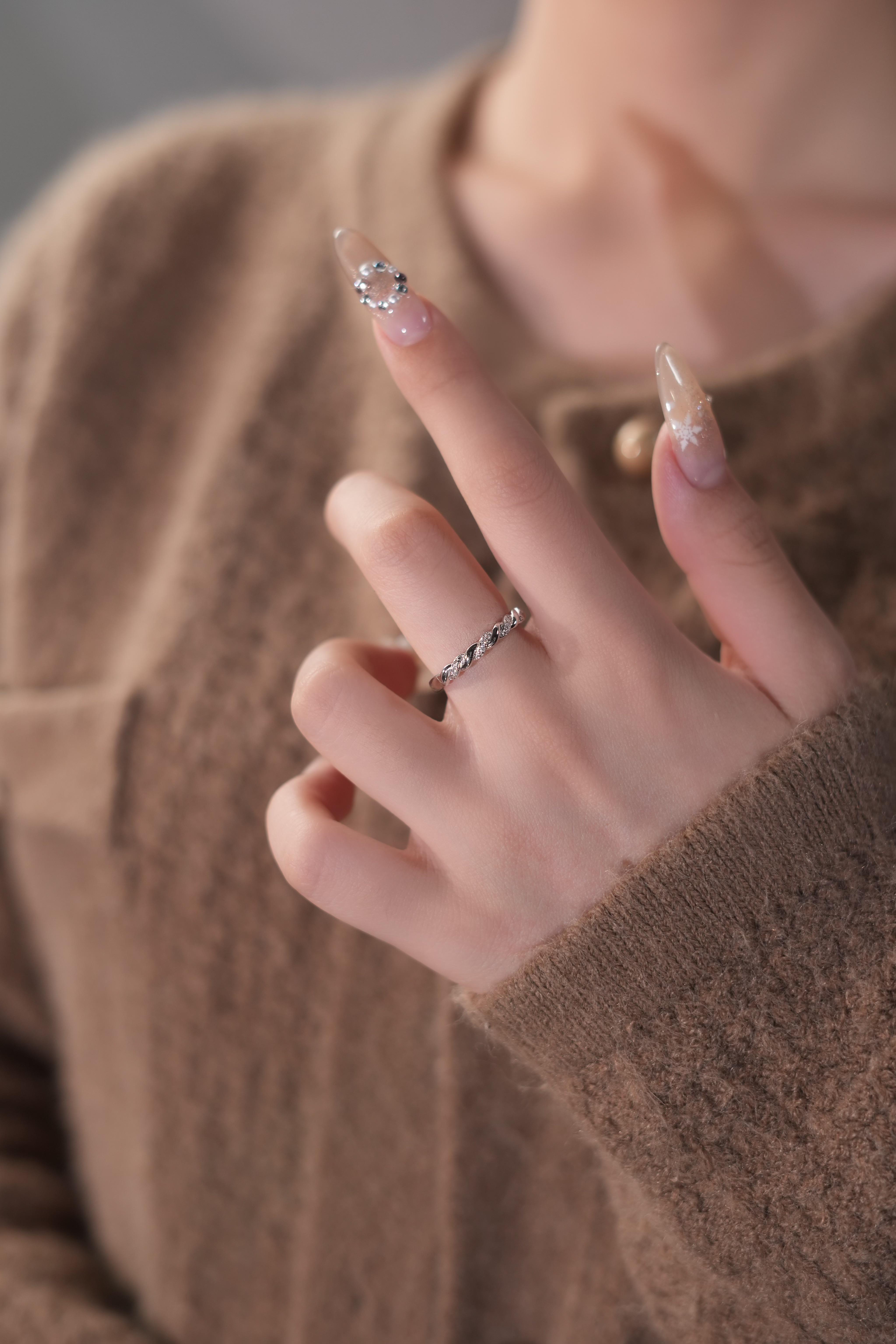 【#377】3mm Antique Twisted Stacking Band Full Synthetic Moissanite Rings in 925 Sterling Silver