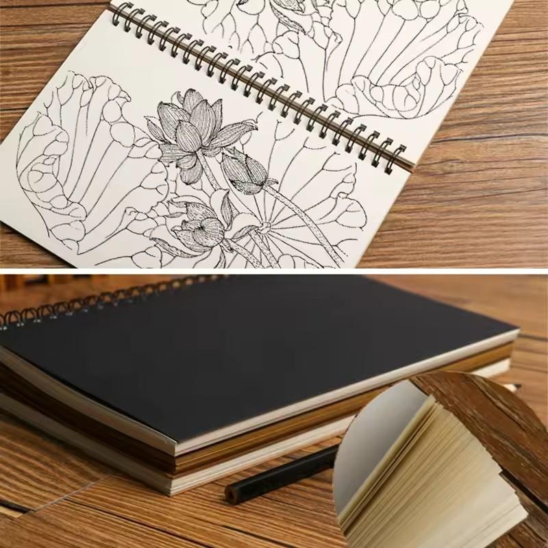 A5 12×18cm Blank Inner Page Spiral Notebook Writing Notebook 4 Styles Kraft/Black Cover Plain Drawing Book Office Notepad Children Graffiti Diary School Sketch Stationery
