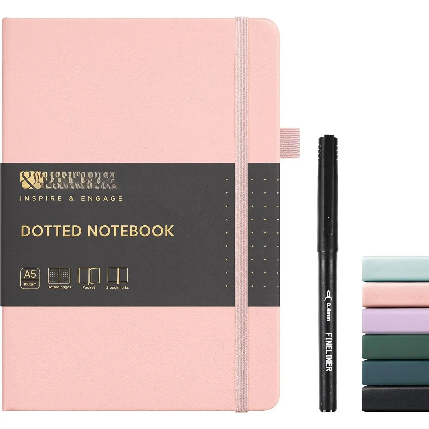 Dotted Notebook with Pen, A5 Hardcover Dotted Journal, 160 Pages 100GSM Thick Pa Dot Grid Journal with Fineliner Pen (Cyan)