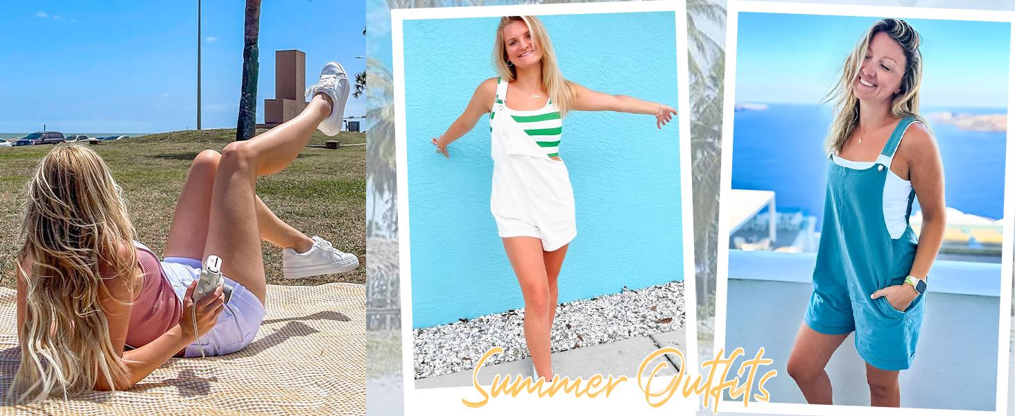 UANEO Women's Cotton Linen Short Overalls Casual Summer Bib Shortalls with Pockets Lady Comfort Minimalist