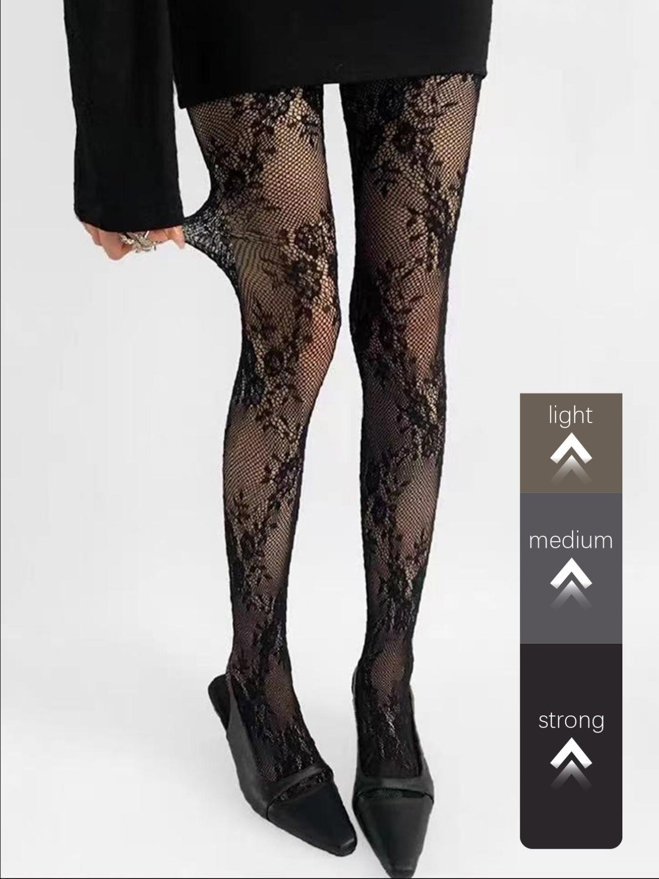 Jk Ballet Style Floral Mesh Stockings, Sweet Thin Lace Pantyhose, Spring Summer Bottoms, Boho Style, Fitted Design, Made in China