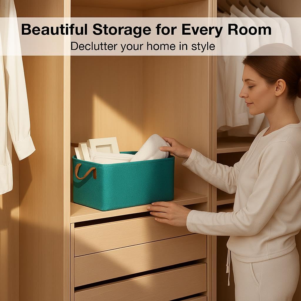 3pcs Large Oxford Cloth Storage Baskets, Fabric storage Box with Steel Frame Stackable Shelf Storage Baskets, Collapsible Closet Storage Organizers and Foldable Storage Baskets for Offic, Bedroom, Dorm, Living, Space-Saving Closet Solution, Clothes Basket