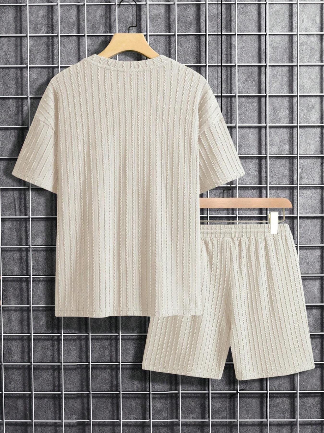 Men’s Streetwear 2-Piece Set – Soft Textured Knit Oversized Tee & Drawstring Shorts, Casual Summer Outfit Men’s Streetwear 2-Piece Set – Soft Textured Knit Oversized Tee & Drawstring Shorts, Casual Summer Outfit